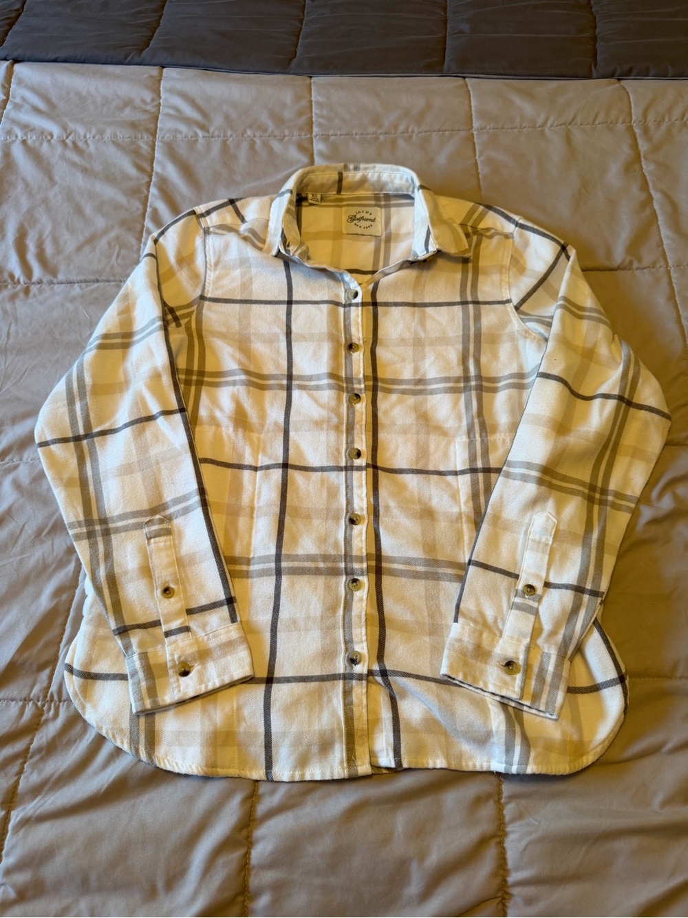 JACHS Girlfriend New York XS Cream Gray Plaid Button Down Shirt